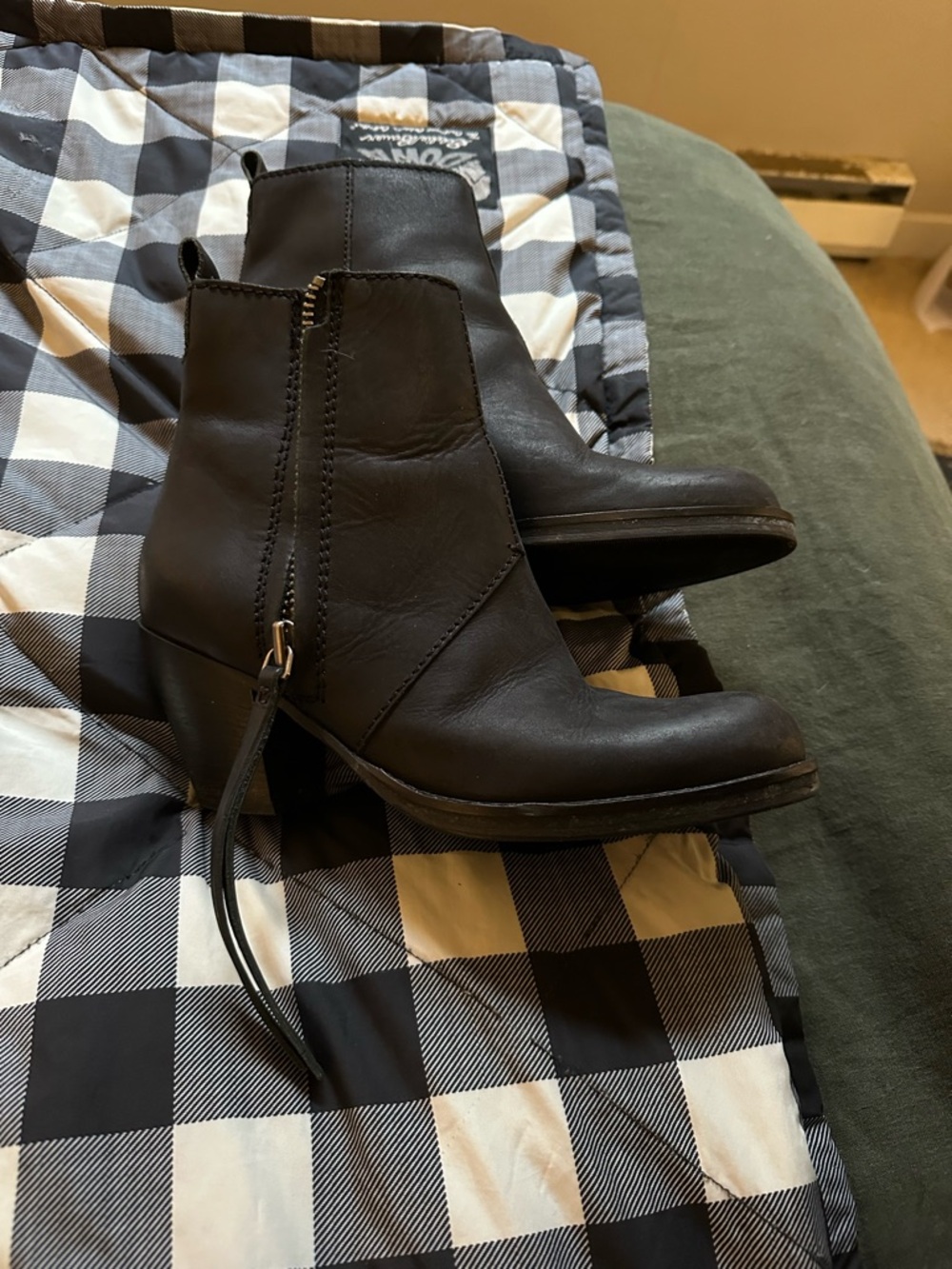 Acne Black Leather Ankle Booties with Side Zip